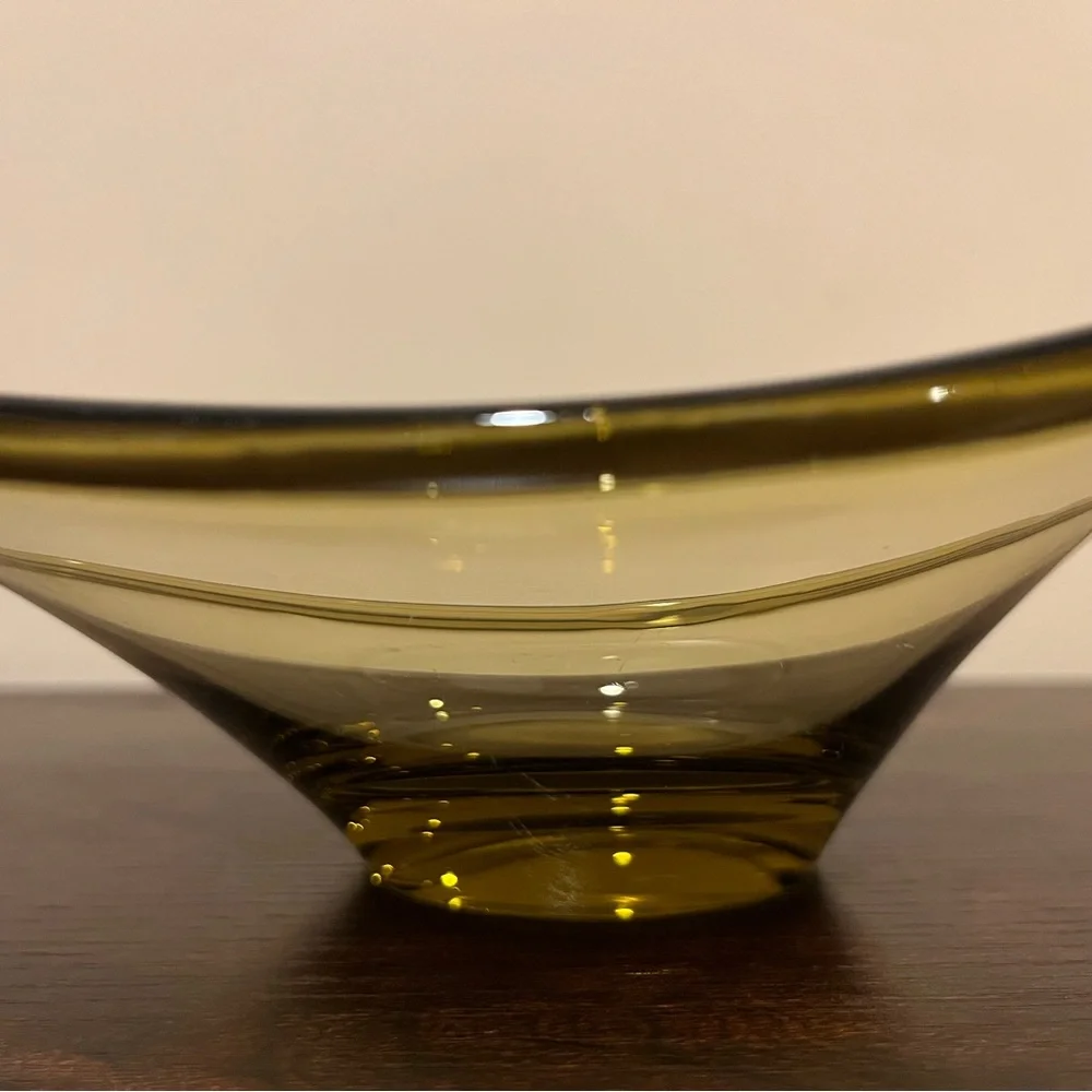 Vintage Free form Citron Olive Oblong Glass Bowl